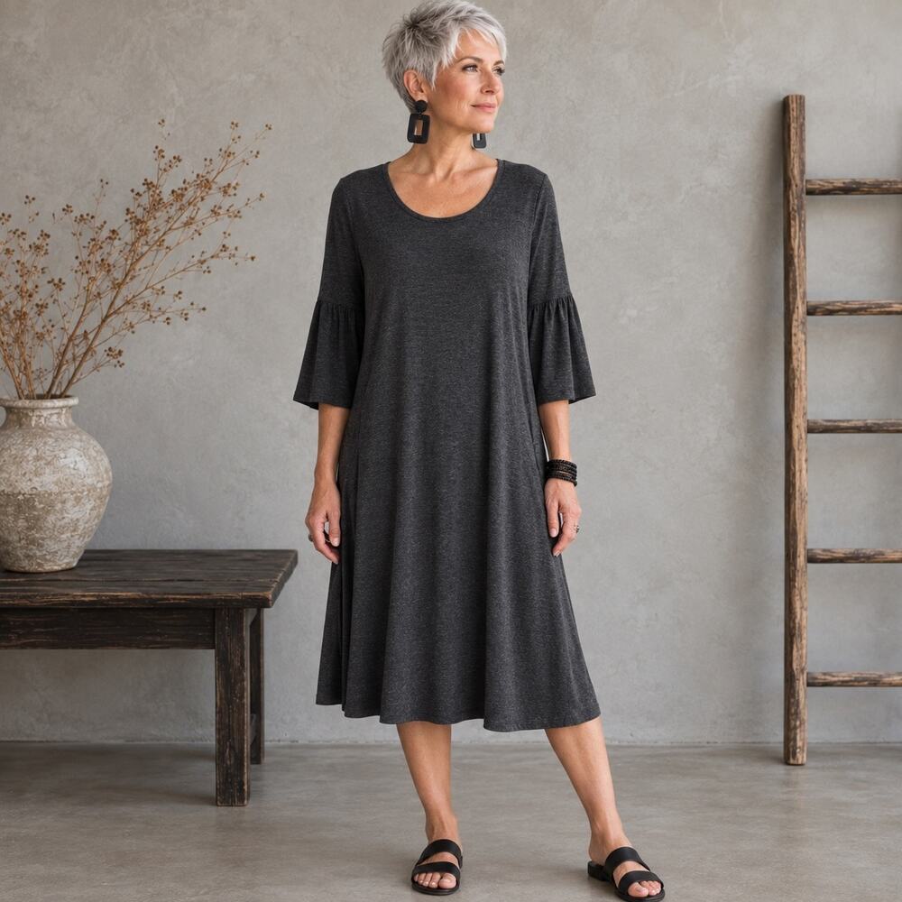 Matilda Jane Gray Knit Live to Teach Ruffle Sleeve  Shift Dress Small